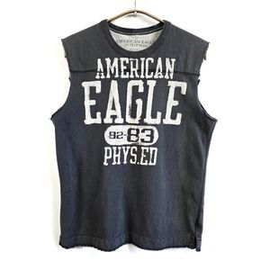 American Eagle Distressed Crew Neck Cut off Sleeve Sweatshirt Size Small